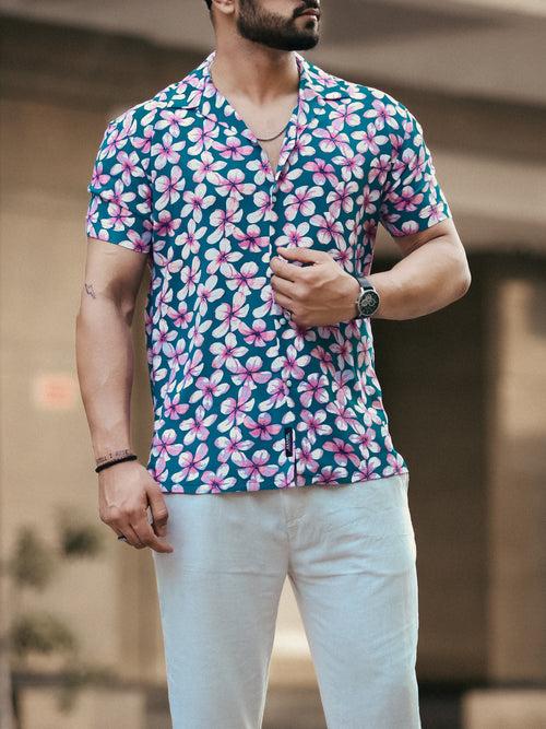 Mystic Blue Floral Cuban Shirt