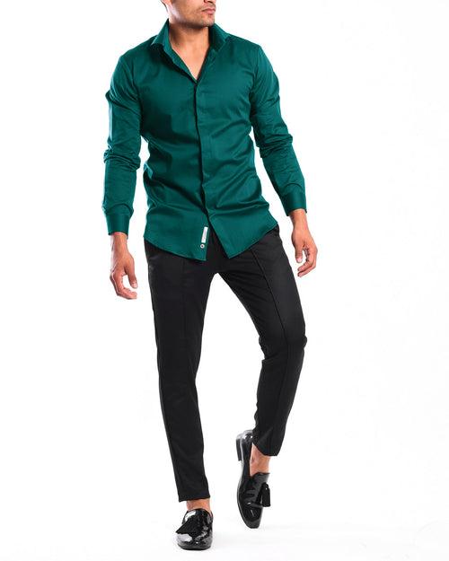 Teal Green Cut-Away Collar Minimal Shirt (Premium Collection)