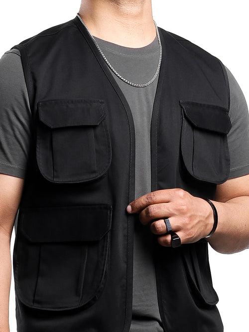 Black Front Open Cargo Vest