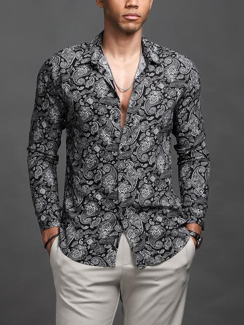 Black Paisley Print Rayon Shirt