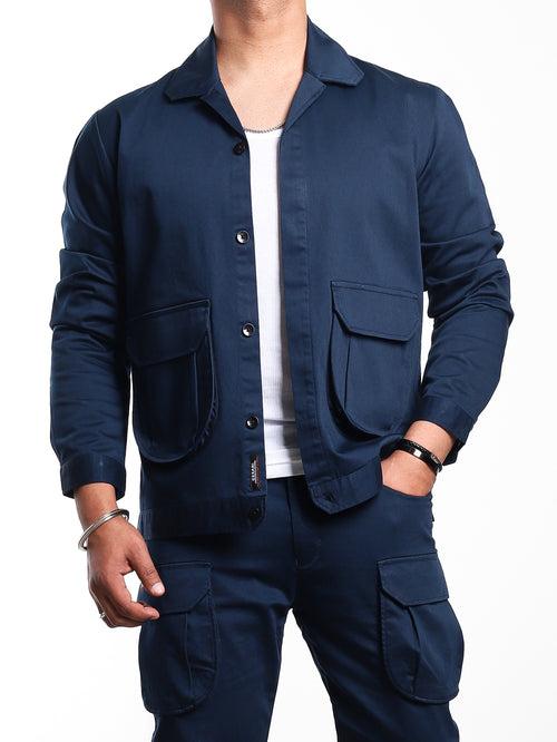 Blue Overshirt with Cargo Pockets