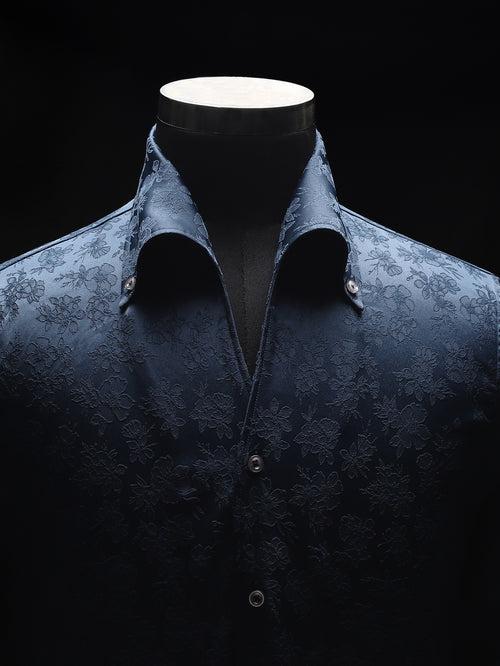 Jacquard Crystal Blue Cooper Collar Shirt