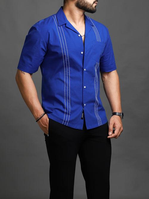 Blue Topstitched Cuban Shirt (Studio Collection)