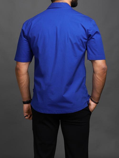 Blue Topstitched Cuban Shirt (Studio Collection)