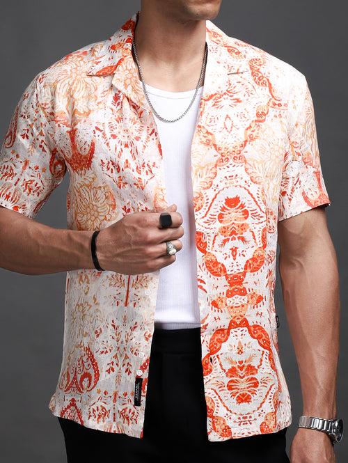 Crimson Red Printed Linen Shirt