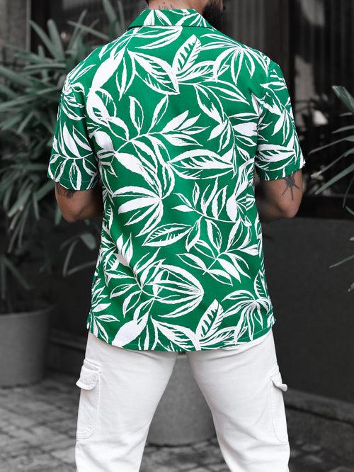 Emerald Green Leaves Print Shirt