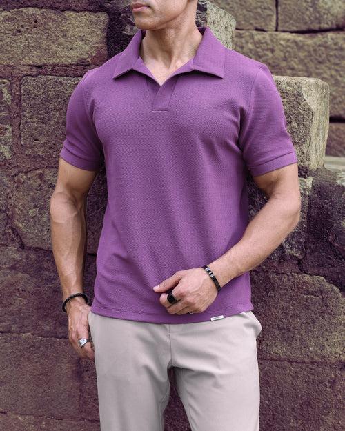 Sunset Purple Open Collar Polo T-Shirt