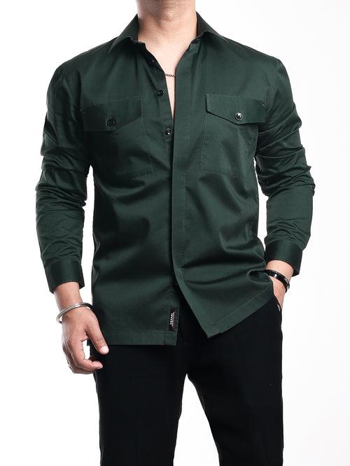 Green Fine Cotton Pockets Shirt