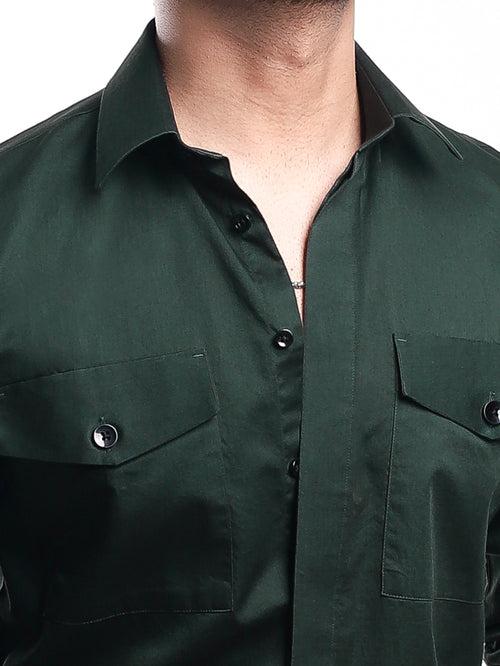 Green Fine Cotton Pockets Shirt