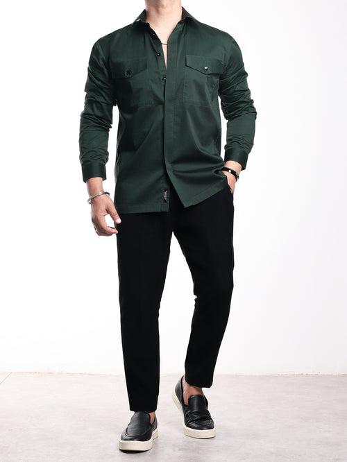 Green Fine Cotton Pockets Shirt