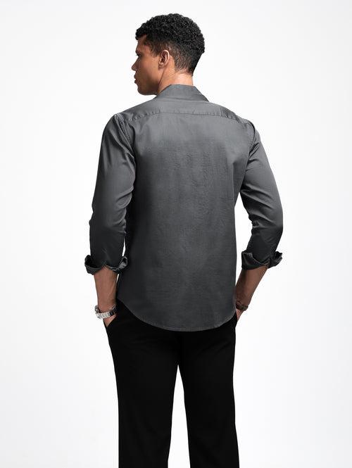 Metal Grey Solid Pockets Shirt