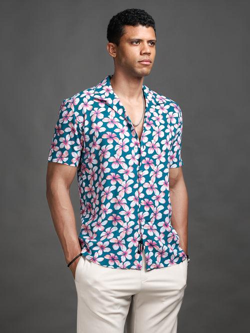 Mystic Blue Floral Cuban Shirt