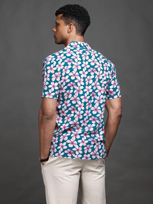 Mystic Blue Floral Cuban Shirt