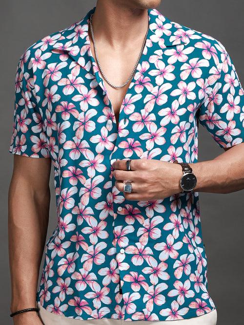 Mystic Blue Floral Cuban Shirt