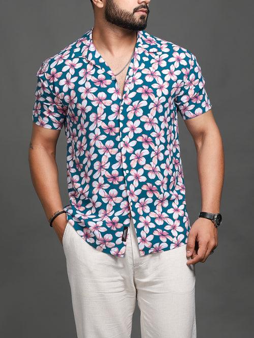 Mystic Blue Floral Cuban Shirt