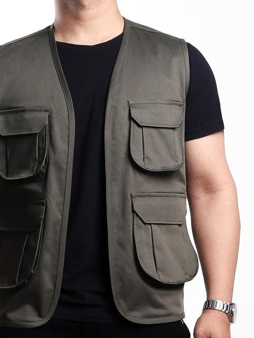 Olive Front Open Cargo Vest