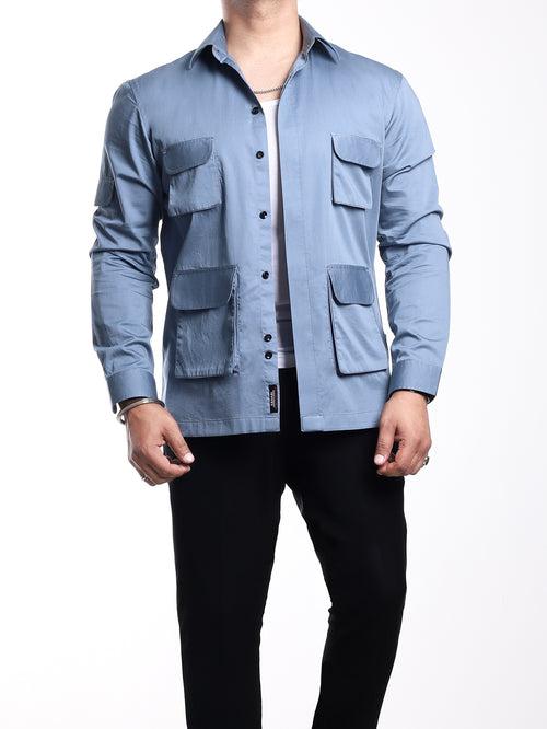 Pastel Blue 4-Pockets Cotton Shirt