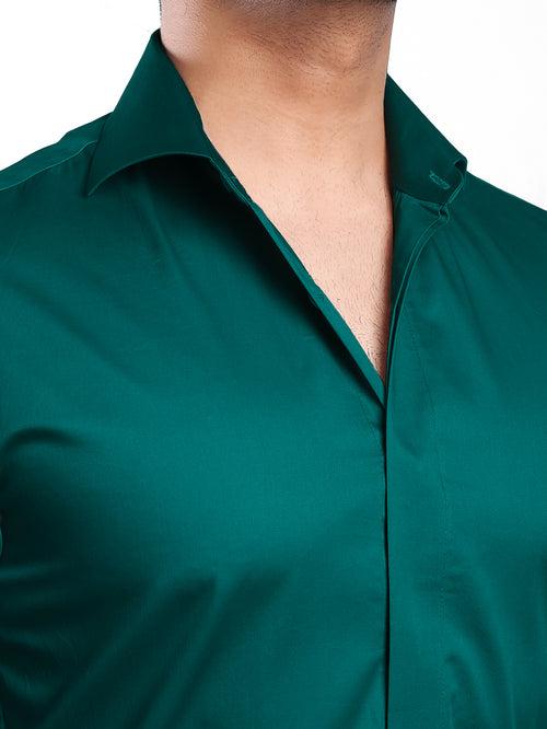 Teal Green Cut-Away Collar Minimal Shirt (Premium Collection)