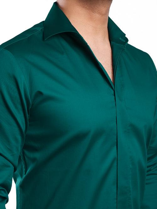 Teal Green Cut-Away Collar Minimal Shirt (Premium Collection)