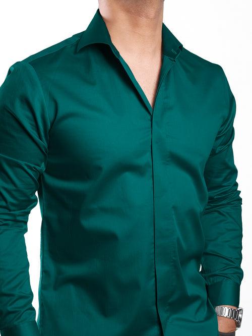 Teal Green Cut-Away Collar Minimal Shirt (Premium Collection)