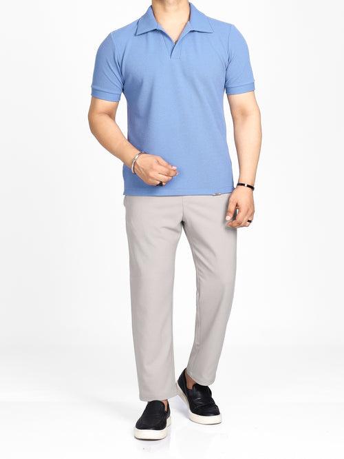 Pastel Blue Open Collar Polo T-Shirt