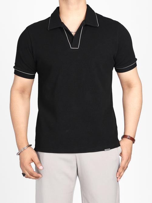 Black Neckline Open Collar Polo T-Shirt