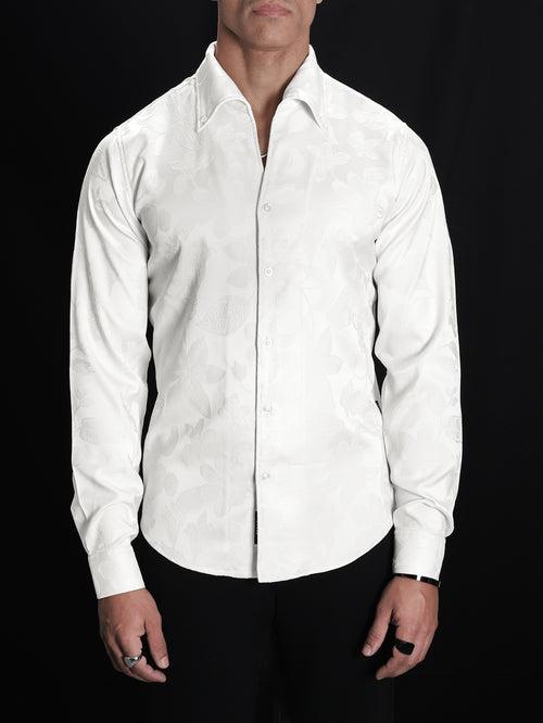 Jacquard Snow White Cooper Collar Shirt