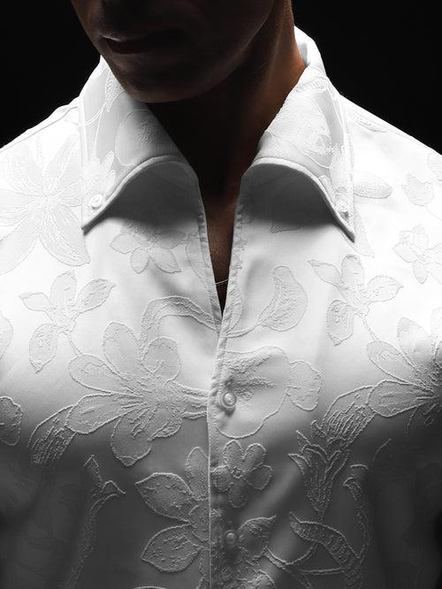 Jacquard Snow White Cooper Collar Shirt