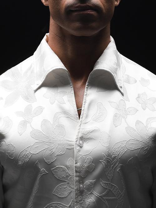 Jacquard Snow White Cooper Collar Shirt