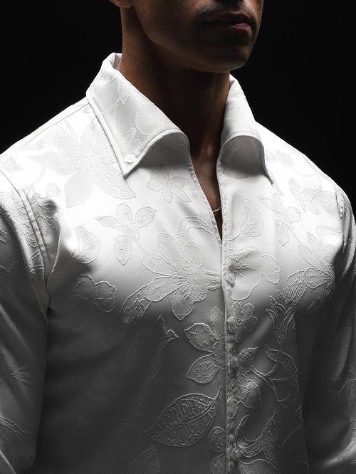 Jacquard Snow White Cooper Collar Shirt