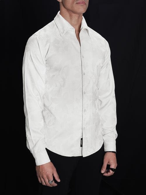 Jacquard Snow White Cooper Collar Shirt