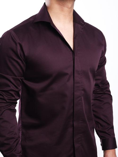 Wine Cut-Away Collar Minimal Shirt (Premium Collection)