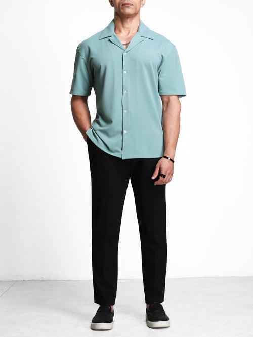 Mint Green Textured Bowling Shirt