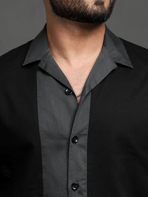 Grey Contrast Panel Shirt (Studio Collection)