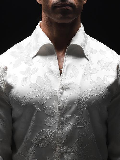 Jacquard Snow White Cooper Collar Shirt