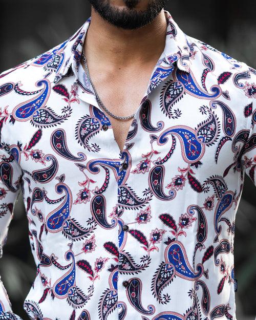 White Paisley Printed Viscose Shirt