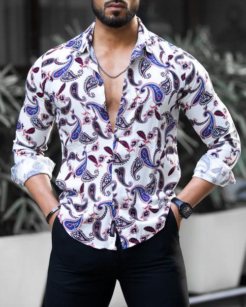 White Paisley Printed Viscose Shirt