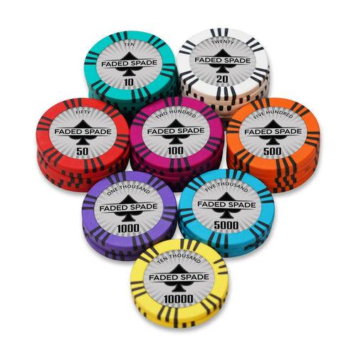Faded Spade Poker Chips Set - TS, 300 And 500 Pieces, Clay, 40 MM, 14g