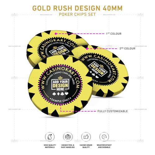 Customisable Casino Poker Chips, Gold Rush Design 40 MM