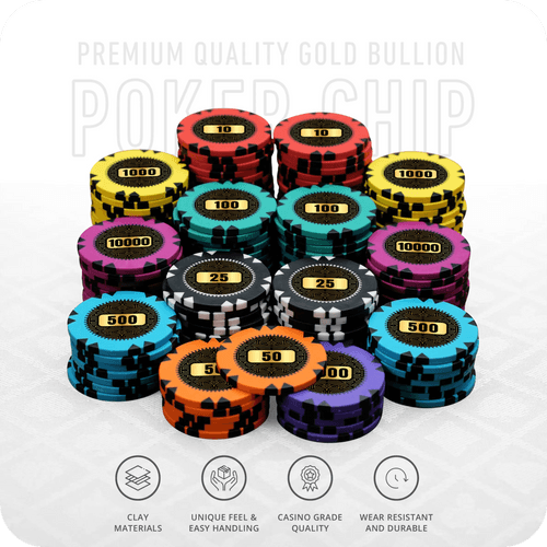 Gold Bullion Poker Chips Set - GR, 300 And 500 Pieces, Clay, 40 MM, 14g