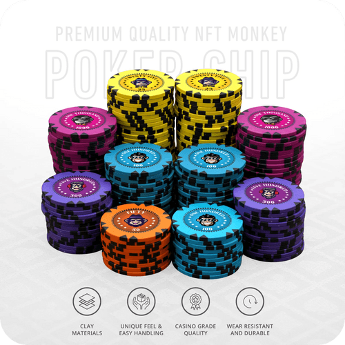 NFT Monkey Poker Chips Set - GR, 300 And 500 Pieces, Clay, 40 MM, 14g