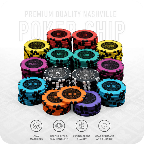 Nashville Series Poker Chips Set - GR, 300 And 500 Pieces, Clay, 40 MM, 14g