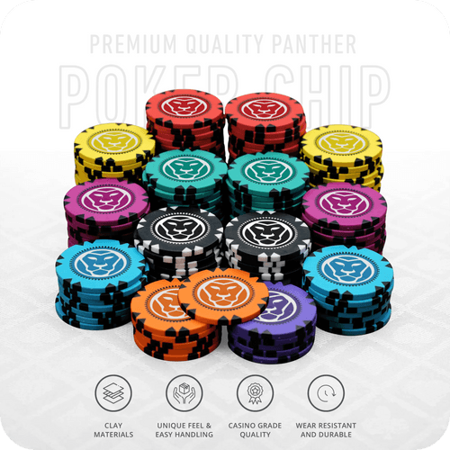 Panther Poker Chips Set - GR, 300 And 500 Pieces, Clay, 40 MM, 14g