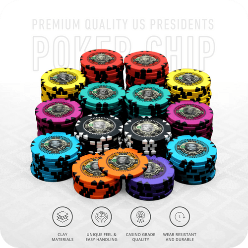 US Presidents Poker Chips Set - GR, 300 And 500 Pieces, Clay, 40 MM, 14g