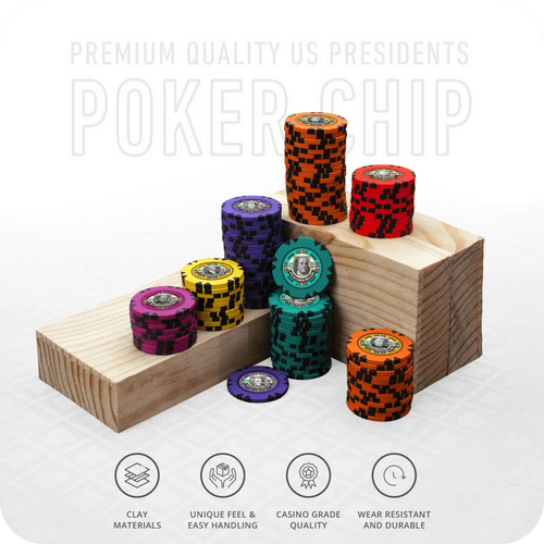 US Presidents Poker Chips Set - GR, 300 And 500 Pieces, Clay, 40 MM, 14g