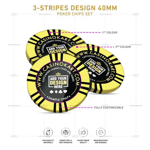 Customisable Casino Poker Chips, 3 Stripes Design 40 MM