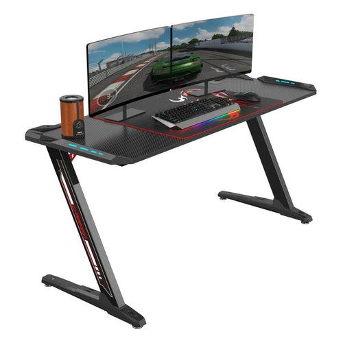 Eureka Ergonomic Gaming Table- Z Shaped, 60 Inches, RGB Lights