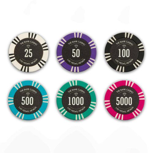 Stripes Bank Poker Chips Set - TS, 300 And 500 Pieces, Clay, 40 MM, 14g