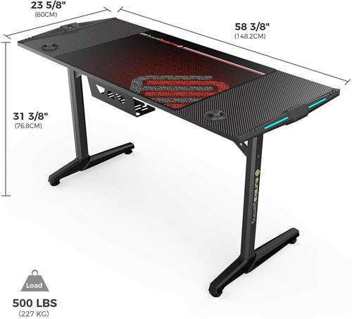 Eureka Ergonomic i-Series Gaming Table- 55 Inches, RGB LED Lights, Black