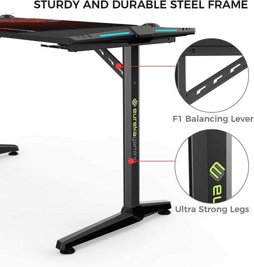 Eureka Ergonomic i-Series Gaming Table- 55 Inches, RGB LED Lights, Black